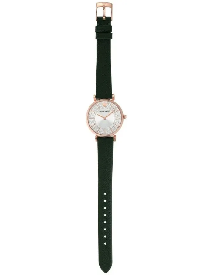 Emporio Armani Pro Planet Analog Silver Dial Green Leather Strap Watch For Women - AR11517 - Image 4